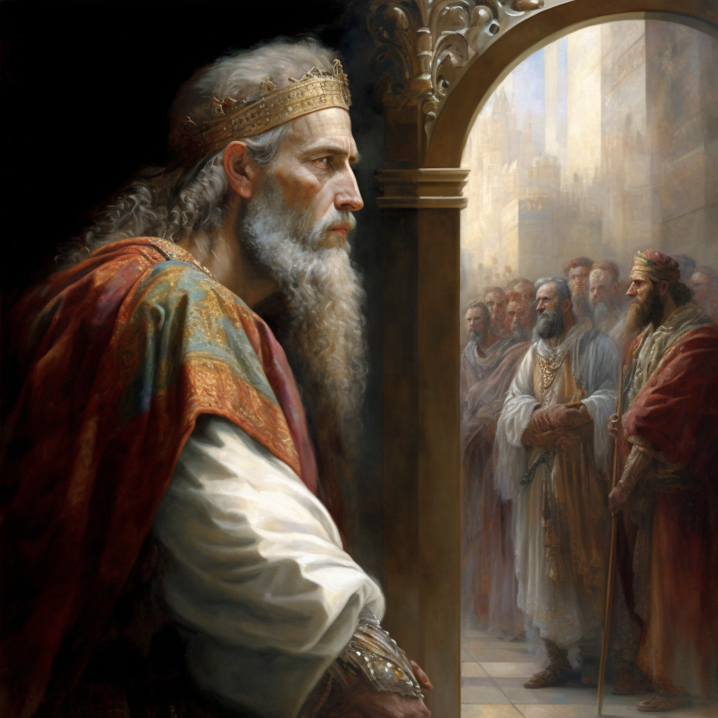 King David looking out at his people at the end of his reign - AI generation